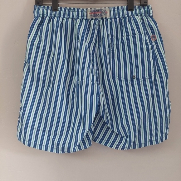 Beach Bros Blue White Green Swim Trunks Stripped Men's Medium - Picture 2 of 13